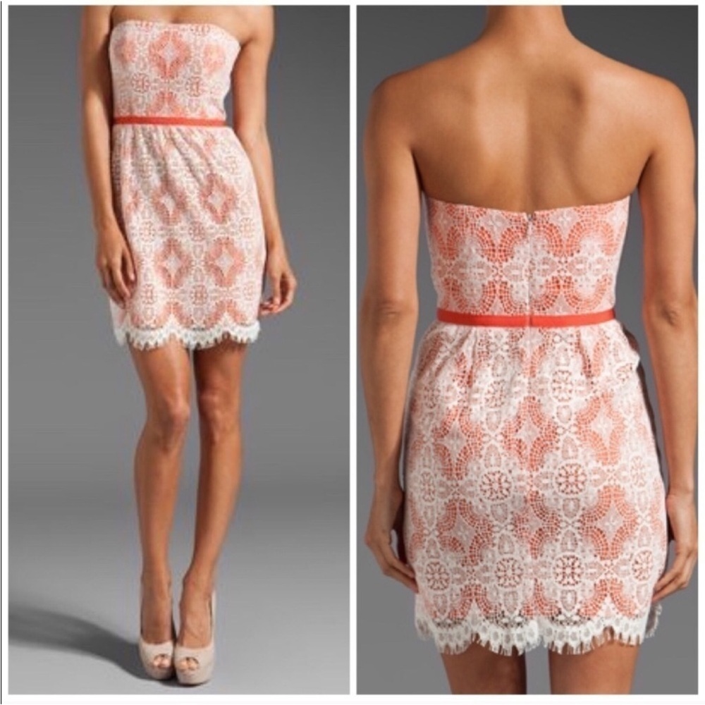 Shoshanna Matina Lace Dress in Persimmon and White